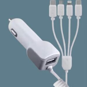 4-in-1 Fast Car Charger with Multi-Pin Cable Type-C & Extra USB Port – Universal Compatibility for All Smartphones